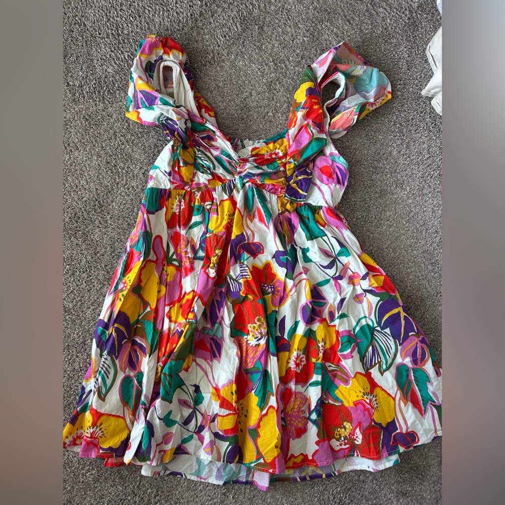 entro Multicolor Floral Mini Dress - White, Yellow, Red, Purple, Green, Pink